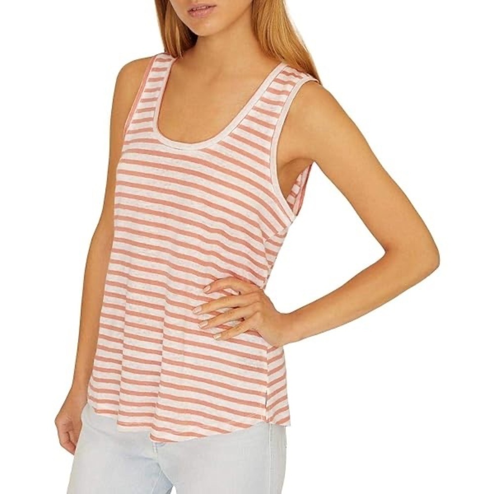 Sanctuary Ruby Linen Sleeveless Coral Pink White Stripe Tank Top Shirt Sz Medium